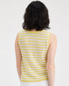 Back view of model wearing Amar Pineapple Slice Stripe Women's Sweater Tank.
