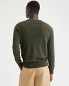 Back view of model wearing Army Green Men's Regular Fit Crewneck Sweater.
