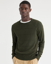 Front view of model wearing Army Green Men's Regular Fit Crewneck Sweater.