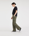 View of model wearing Army Green Women's Straight Fit Cargo Pants.