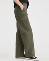 Side view of model wearing Army Green Women's Straight Fit Cargo Pants.