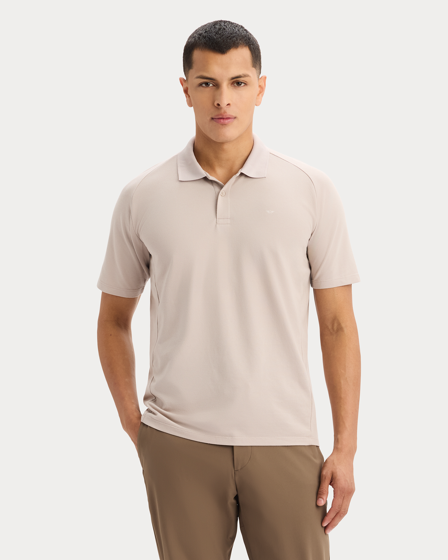 View of model wearing Ashes Of Roses Go Polo, Regular Fit.