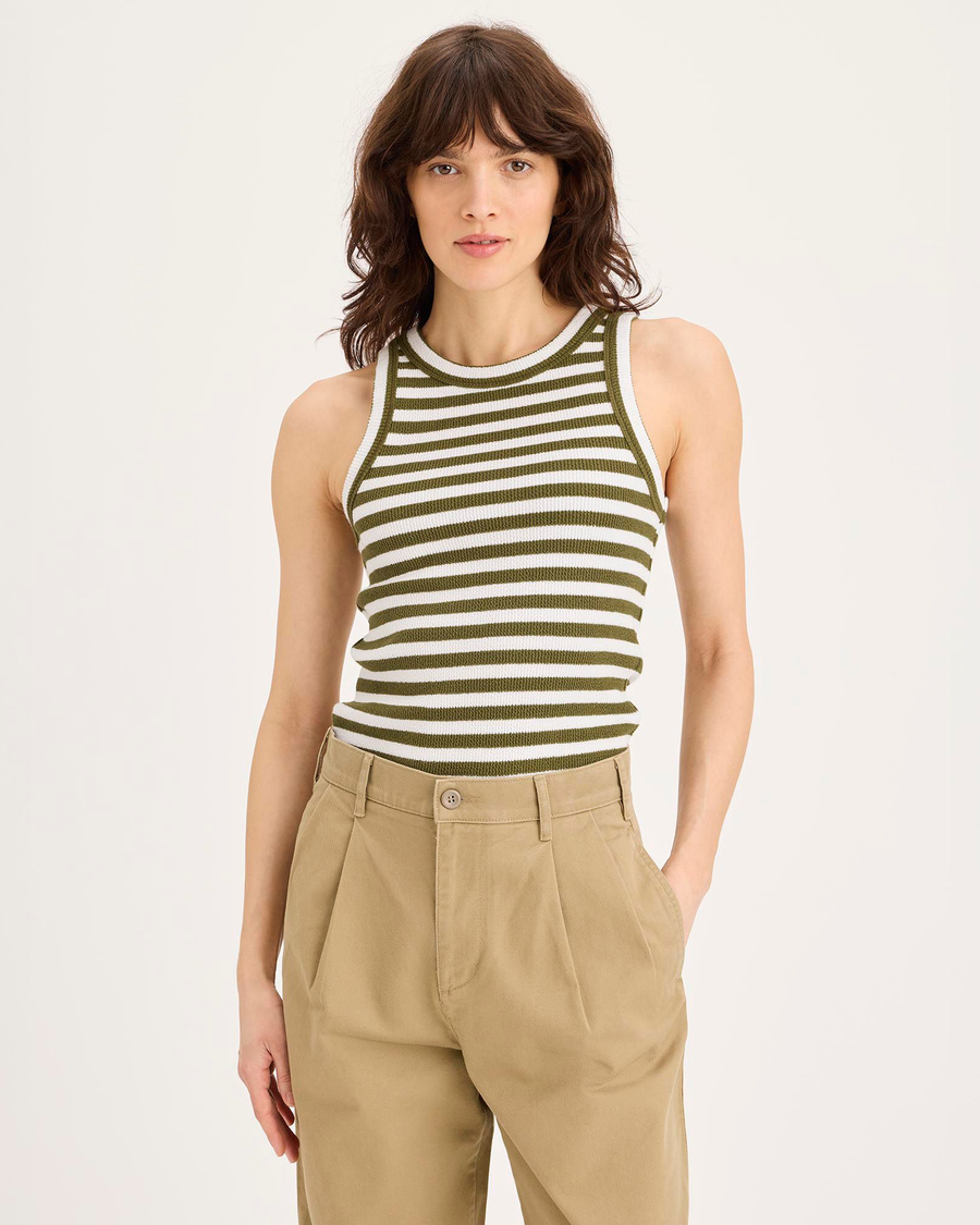 Front view of model wearing Avocado Rib Tank, Slim Fit.