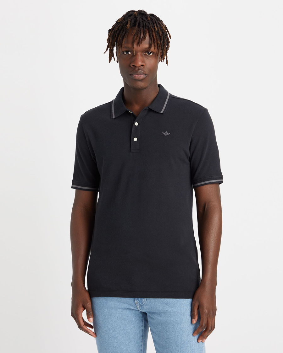 Front view of model wearing Beautiful Black Big and Tall Original Polo.