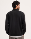 Back view of model wearing Beautiful Black Eighty-Six Collared Sweatshirt, Relaxed Fit.