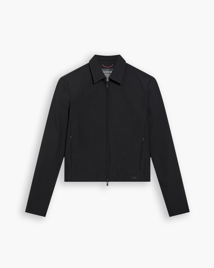 View of model wearing Beautiful Black Go Jacket, Regular Fit with Airweave.