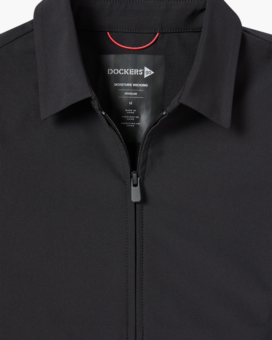 View of model wearing Beautiful Black Go Jacket, Regular Fit with Airweave.