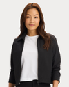 View of model wearing Beautiful Black Go Jacket with AceFlex, Regular Fit.