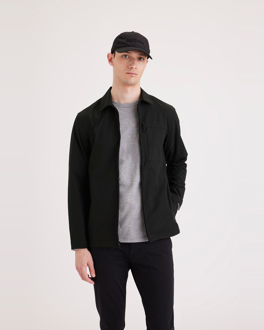 Front view of model wearing Beautiful Black Go Overshirt, Regular Fit.