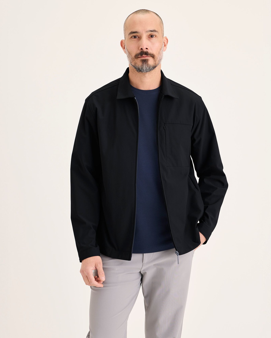 Front view of model wearing Beautiful Black Go Overshirt, Regular Fit with Airweave.