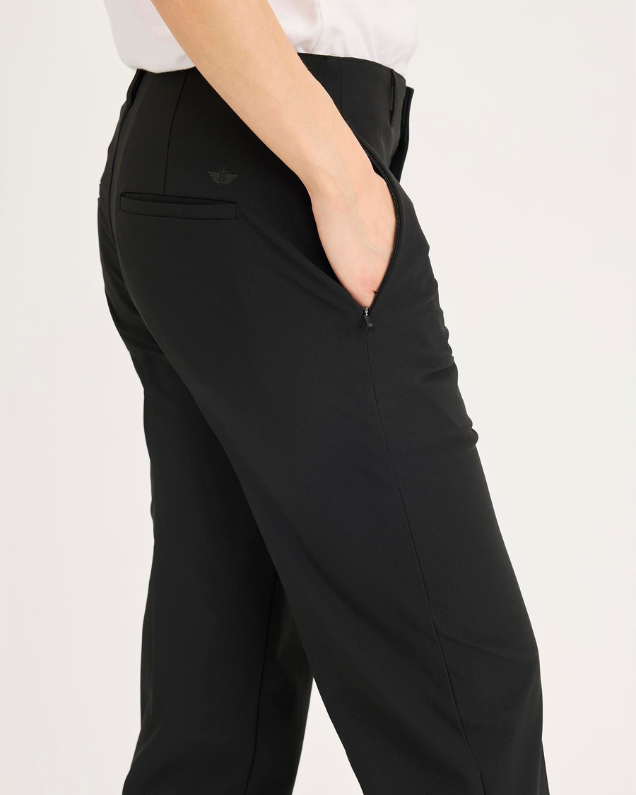 Side view of model wearing Beautiful Black Go Pant, Slim Fit with Airweave.