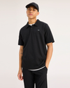 Front view of model wearing Beautiful Black Men's Regular Fit Go Polo.