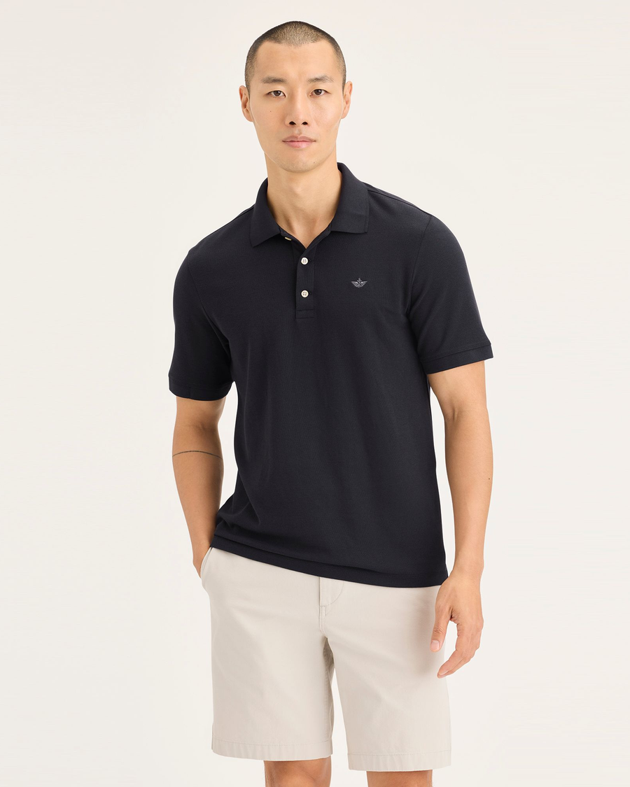 Front view of model wearing Beautiful Black Men's Slim Fit Original Polo Shirt.