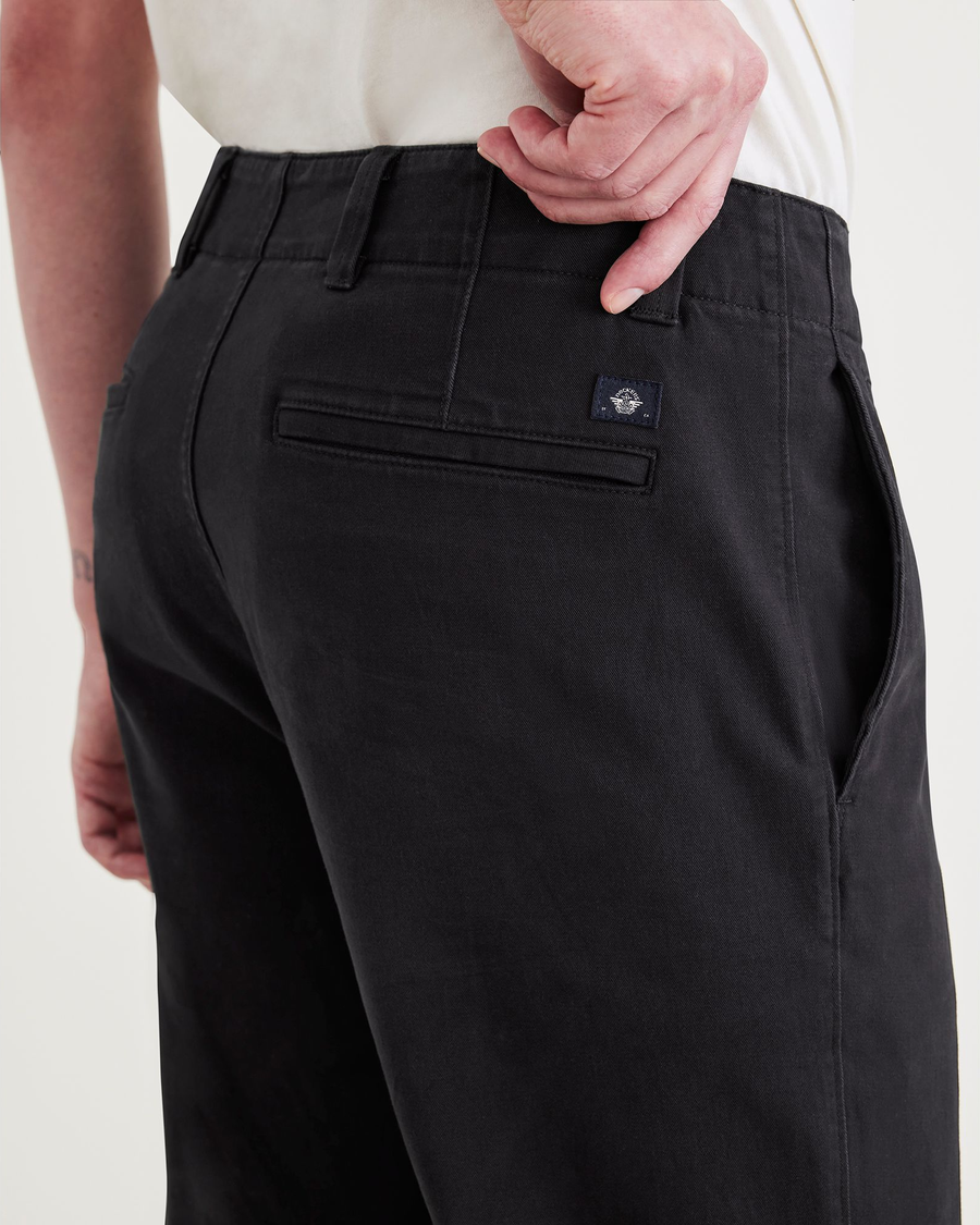 View of model wearing Beautiful Black Men's Slim Fit Smart 360 Flex California Chino Pants.