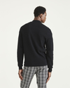 Back view of model wearing Beautiful Black Quarter Zip Sweater, Regular Fit.