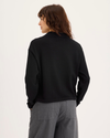 Back view of model wearing Beautiful Black Sweater Polo, Relaxed Fit.