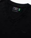View of model wearing Beautiful Black V Neck Sweater.