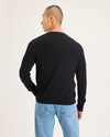 Back view of model wearing Beautiful Black V Neck Sweater.