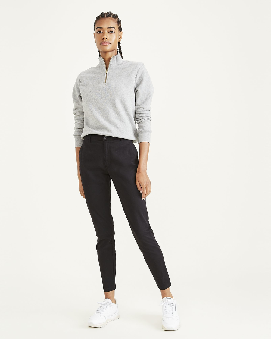 Front view of model wearing Beautiful Black Women's Skinny Fit Chino Pants.