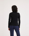 Back view of model wearing Beautiful Black Women's Slim Fit Turtleneck Sweater.