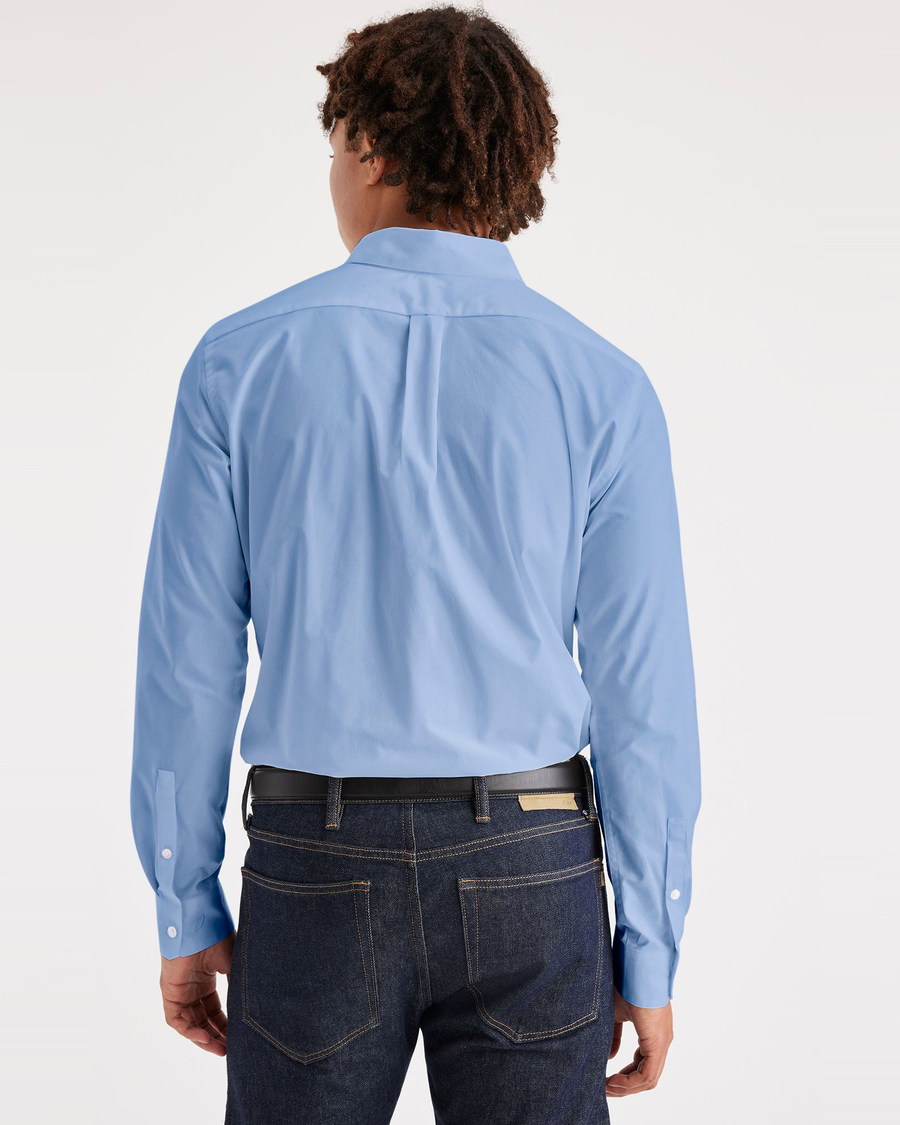 Back view of model wearing Bel Air Blue Men's Slim Fit Crafted Shirt.