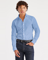 Front view of model wearing Bel Air Blue Men's Slim Fit Crafted Shirt.