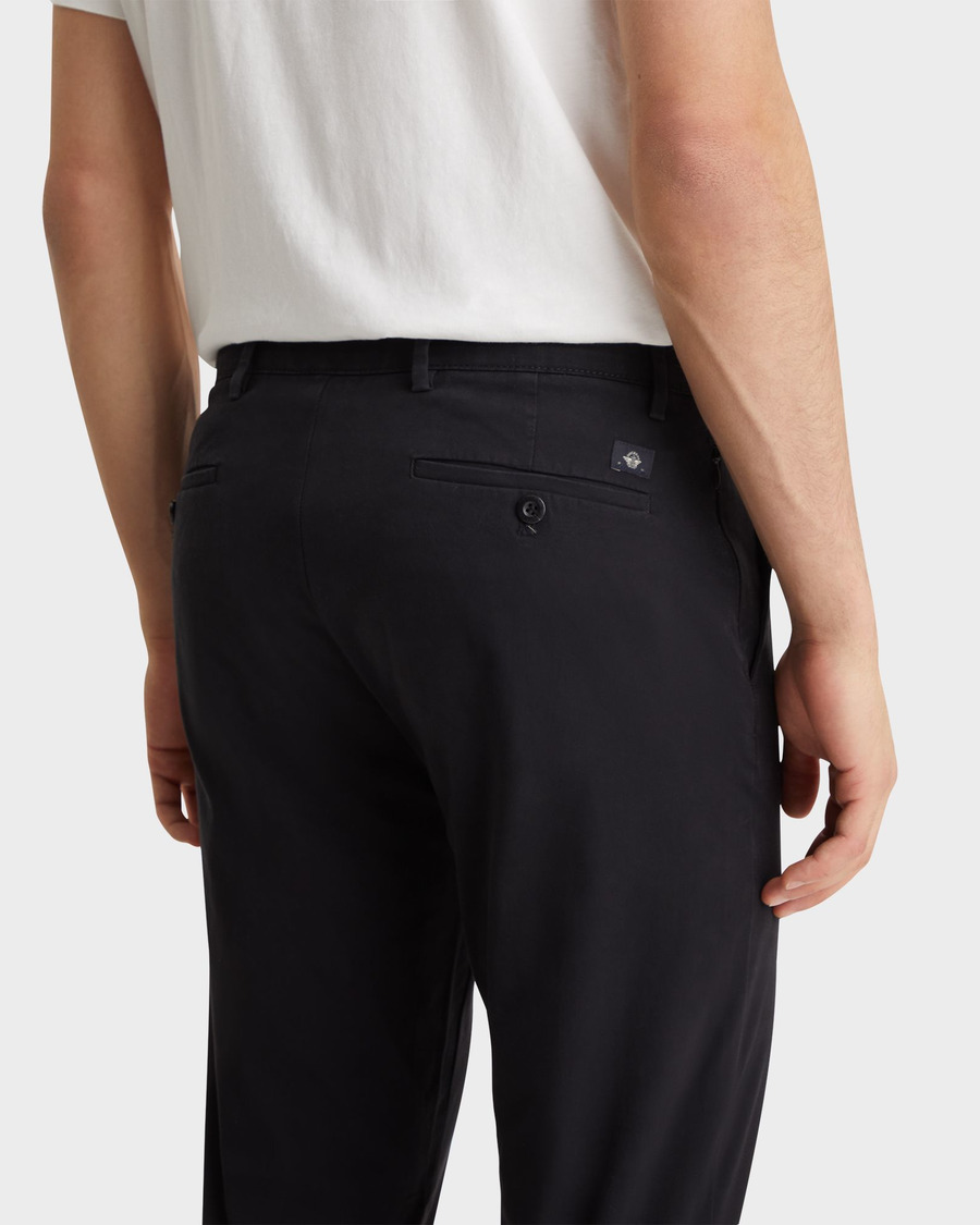 View of model wearing Black Crafted Khaki Pants, Slim Fit.