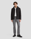 View of model wearing Black Men's Softshell Modern Jacket.