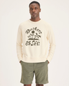 Front view of model wearing Buttercream Men's Regular Fit Icon Crewneck Sweatshirt.