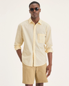 Front view of model wearing Buttercream Men's Slim Fit Casual Shirt.