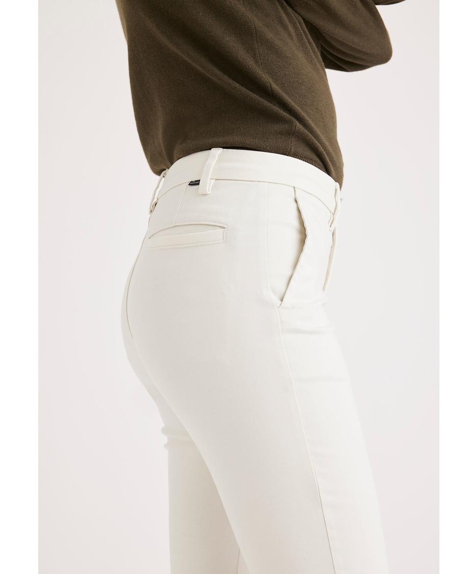 Side view of model wearing Buttercream Women's Skinny Fit Chino Pants.