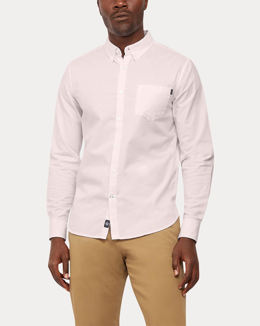 Front view of model wearing Calcite Oxford Shirt, Slim Fit.