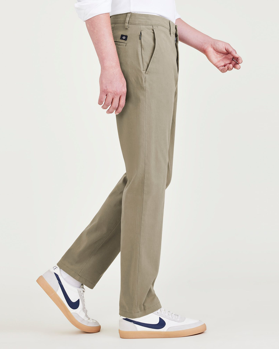 Side view of model wearing Camo Crafted Khaki Pants, Slim Fit.