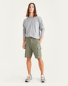 Front view of model wearing Camo Men's Straight Fit Supreme Flex Cargo Shorts.