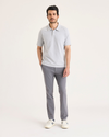 Front view of model wearing Car Park Grey Chino Go Activeflex, fit skinny.