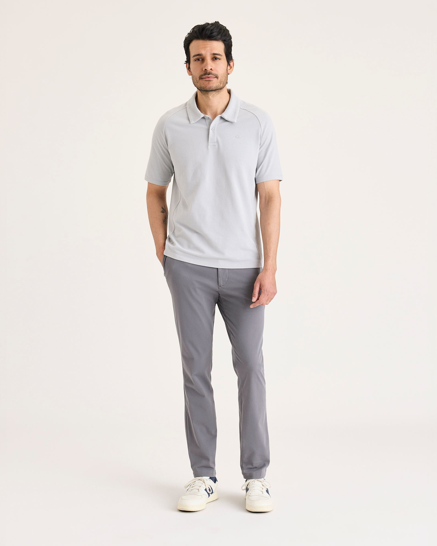 Front view of model wearing Car Park Grey Chino Go Activeflex, fit skinny.