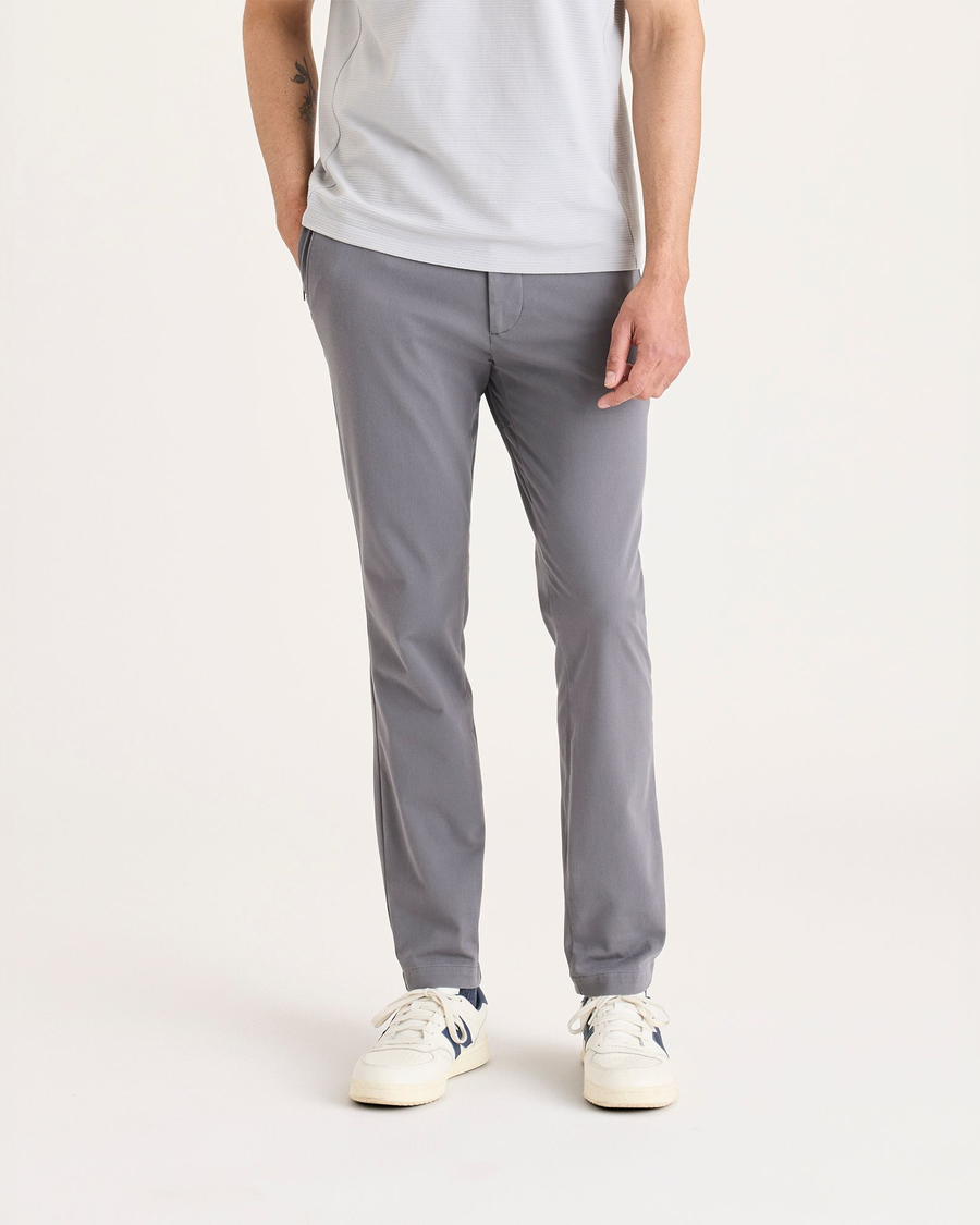 Front view of model wearing Car Park Grey Chino Go Activeflex, fit skinny.