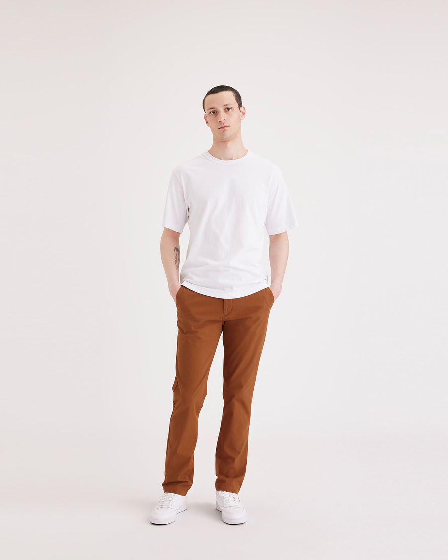 Front view of model wearing Caramel Café Crafted Khaki Pants, Slim Fit.