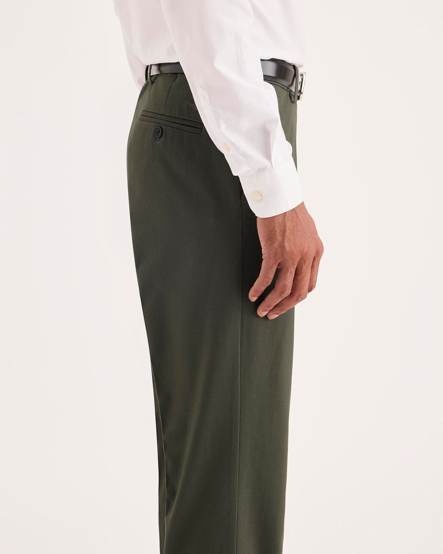 Side view of model wearing Chimera Signature Iron Free Khakis, Slim Fit with Stain Defender®.