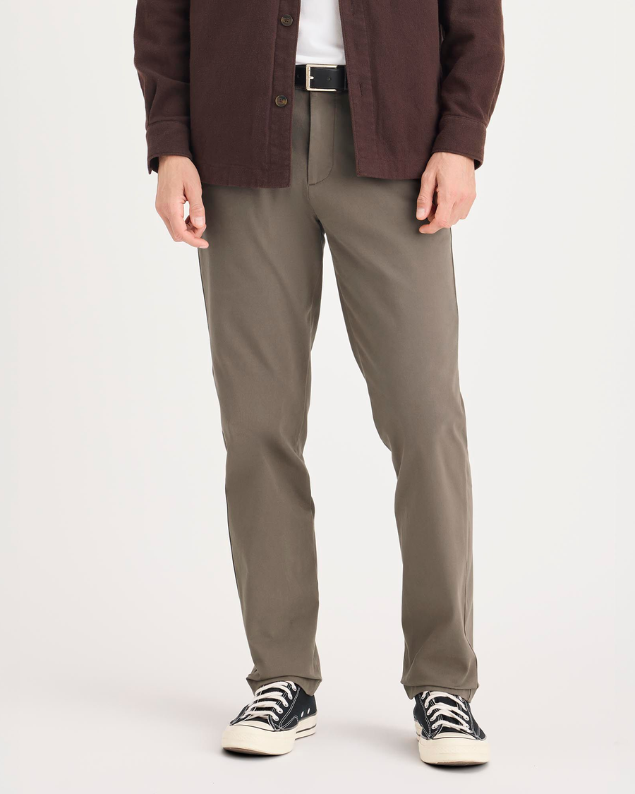 Front view of model wearing Chocolate Chip Crafted Khaki Pants, Slim Fit.