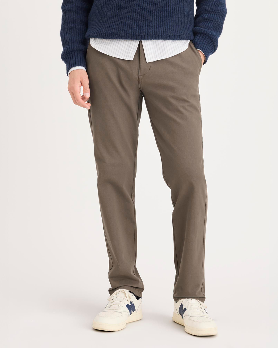 Front view of model wearing Chocolate Chip Ultimate Chinos, Slim Fit.