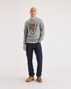 View of model wearing Coyote Intarsia Men's Regular Fit Crafted Crewneck Sweater.