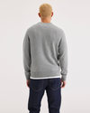 Back view of model wearing Coyote Intarsia Men's Regular Fit Crafted Crewneck Sweater.