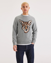 Front view of model wearing Coyote Intarsia Men's Regular Fit Crafted Crewneck Sweater.