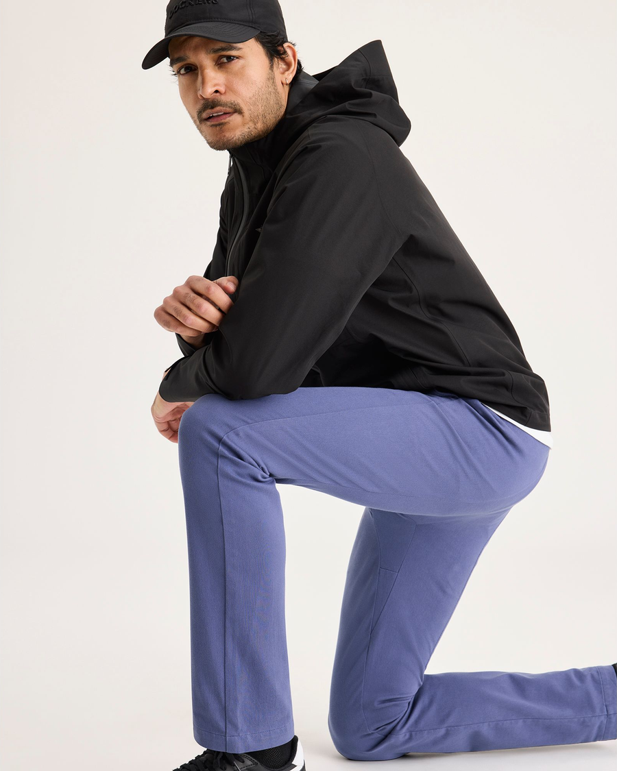 View of model wearing Crown Blue Chino Go Activeflex, fit skinny.