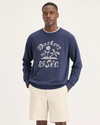 Front view of model wearing Crown Blue Men's Regular Fit Icon Crewneck Sweatshirt.