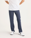 Front view of model wearing Crown Blue Men's Slim Fit Smart 360 Flex Ultimate Chino Pants.