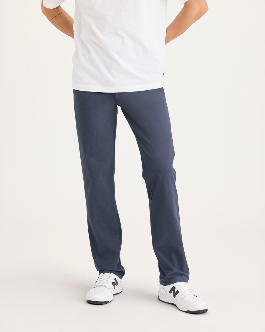 Front view of model wearing Crown Blue Men's Slim Fit Smart 360 Flex Ultimate Chino Pants.