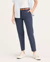 Front view of model wearing Crown Blue Women's Mid-Rise Slim Collins Trouser with Sculpt.