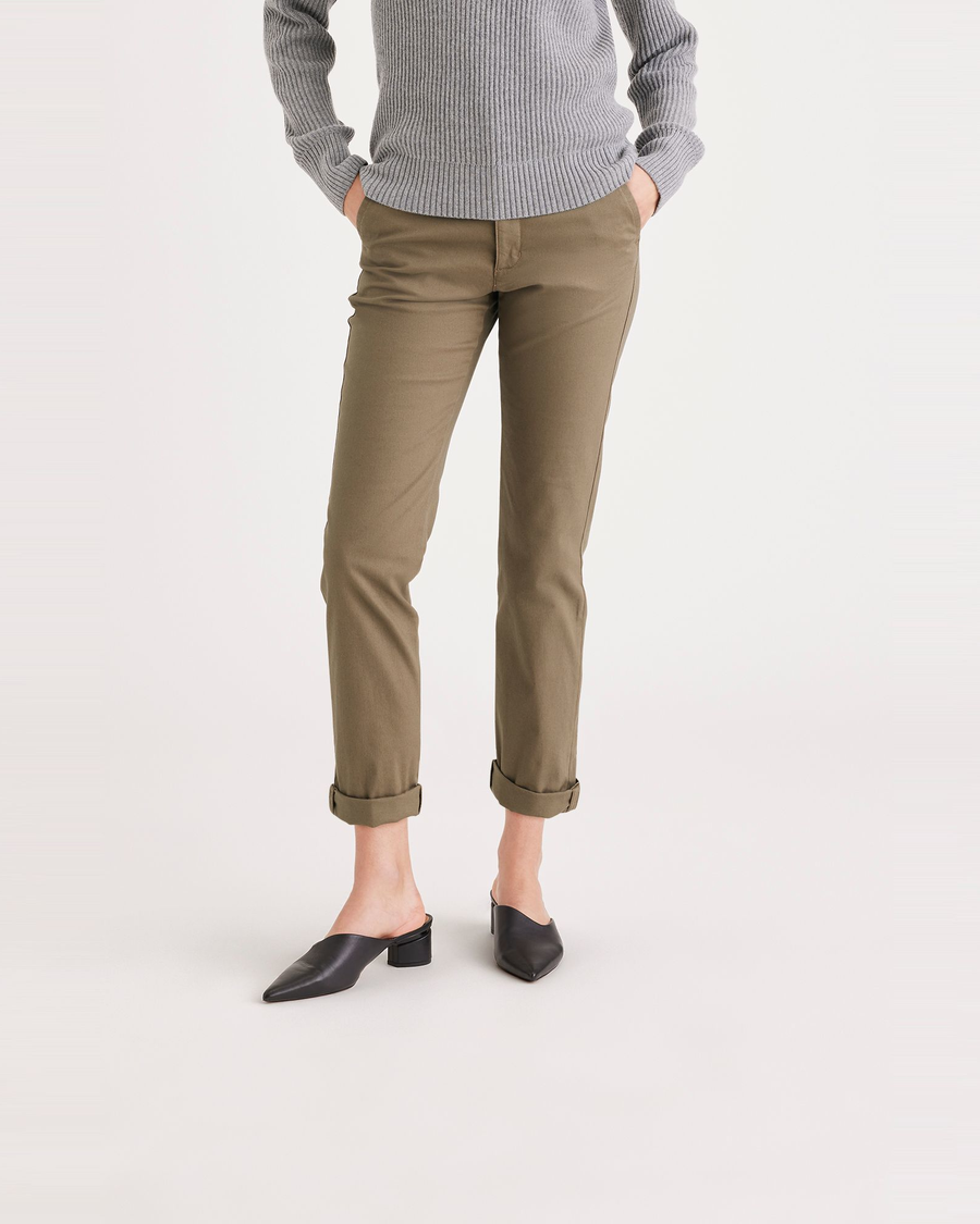 Front view of model wearing Cub Women's Slim Fit Weekend Chino Pants.